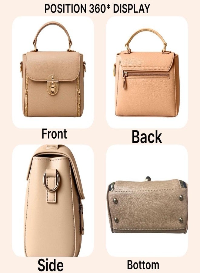 DAISY ROSE Women’s Stylish Faux Leather Crossbody Sling Bag with Adjustable Strap & Top Handle - Compact Shoulder Handbag with Front Zipper Pockets - Beige (Beige) - Image 5